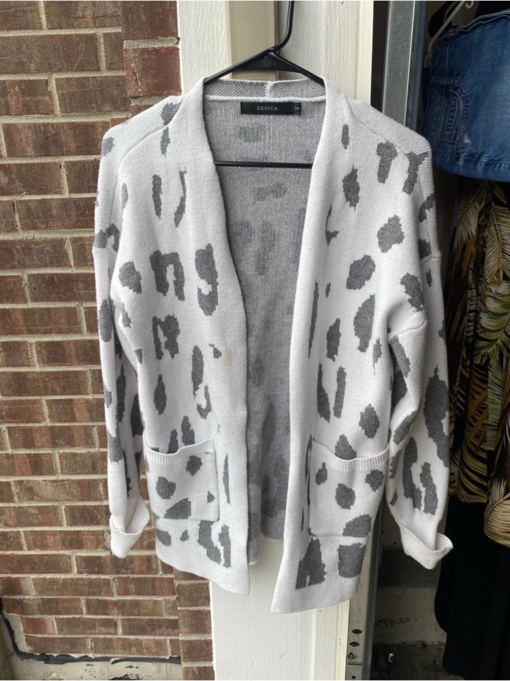 Gray Leopard Open-Front Cardigan Sweater